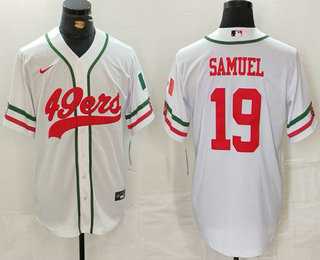 Men%27s San Francisco 49ers #19 Deebo Samuel White Mexico Cool Base Stitched Baseball Jersey